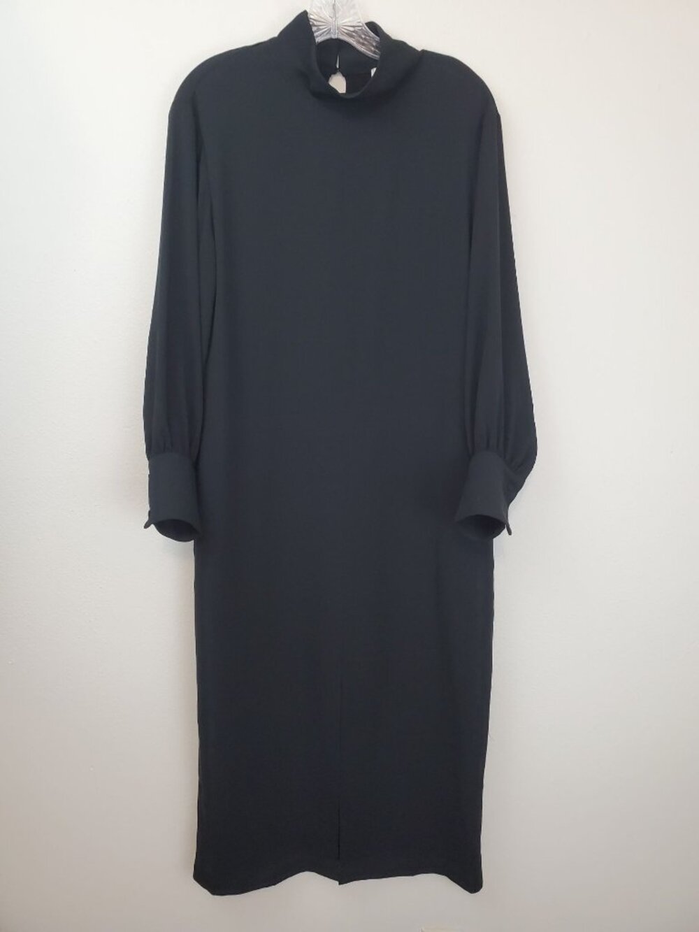 Maeve Long-Sleeve Mock Neck midi dress, black, Anthropologie